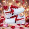 Custom Valentine Hand-Painted AF1 Sneakers – Red Drip, Personalized Couple Shoes