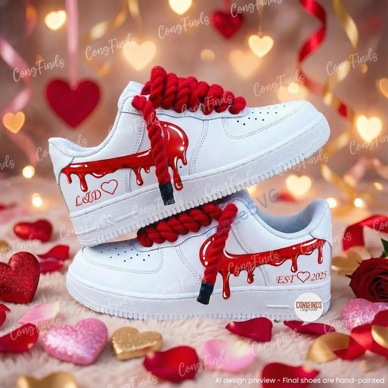 Custom Valentine Hand-Painted AF1 Sneakers ? Red Drip