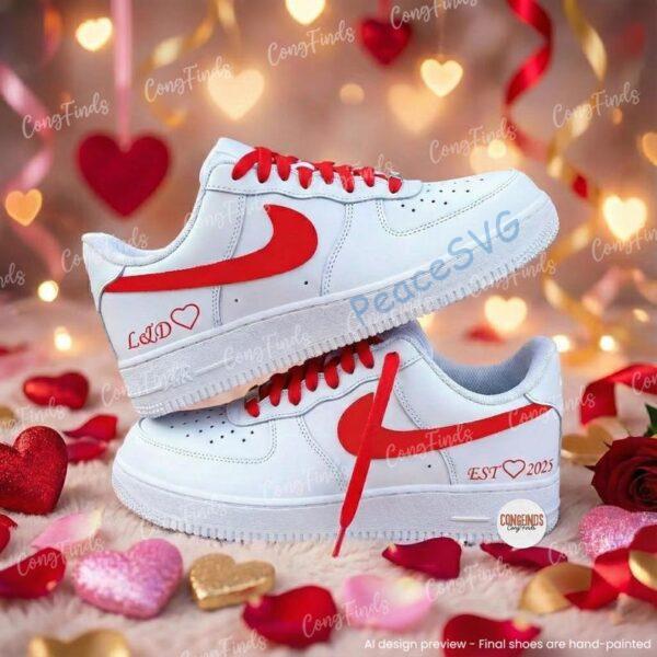 Alternative view of Custom Valentine Air Force 1 – Personalized Name Couple Shoes, Hand-Painted Love AF1 Sneakers
