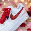 Personalized Rhinestone Valentine Couple AF1 Sneakers, Custom Glitter Red Swoosh Valentine Shoes - Image 2
