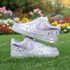 Custom Hand-Painted Lavender Air Force 1 Sneakers, Floral Heart Shoes - Image 2