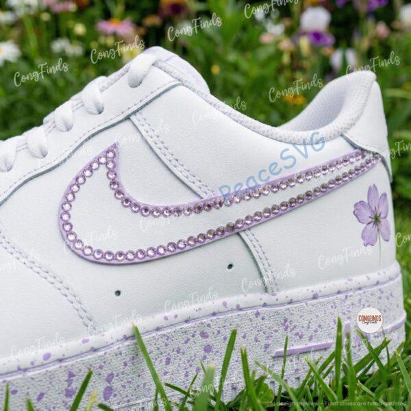 Alternative view of Custom Purple Rhinestone Air Force 1 Sneakers