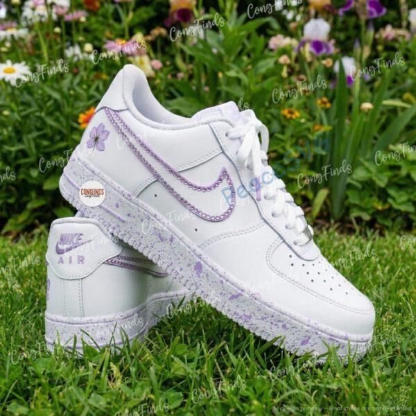 Custom Purple Rhinestone Air Force 1 Sneakers