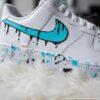 Custom Aqua Drip Air Force 1 Sneakers: Hand-Painted Splatter Design - Image 2