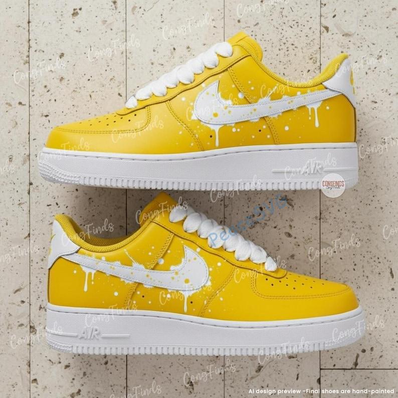 Custom Hand-Painted Yellow Drip Air Force 1 Sneakers