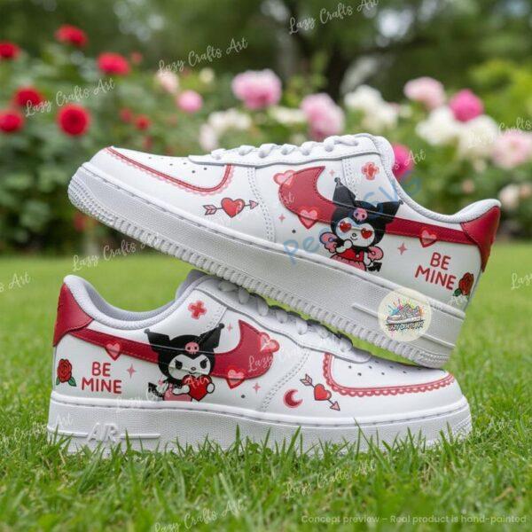 Custom Valentine Air Force 1 Shoes, Cartoon Love Sneakers, Red Heart Hand Painted Shoes