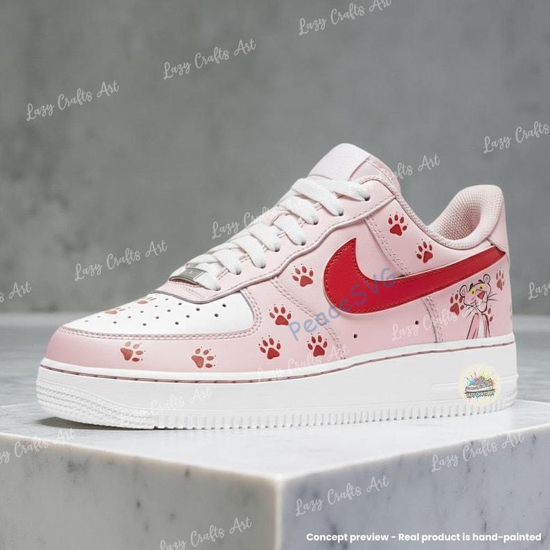 Custom Pink Paw Print Air Force 1 ? Hand-Painted Cartoon AF1 Sneakers