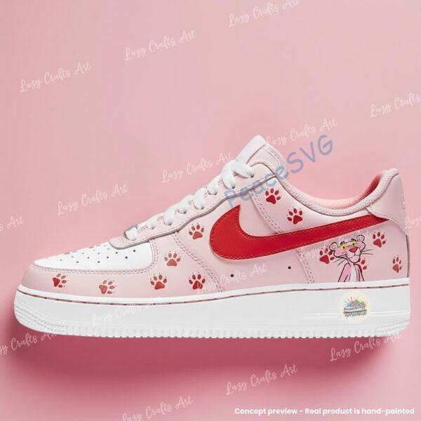 Alternative view of Custom Pink Paw Print Air Force 1 – Hand-Painted Cartoon AF1 Sneakers