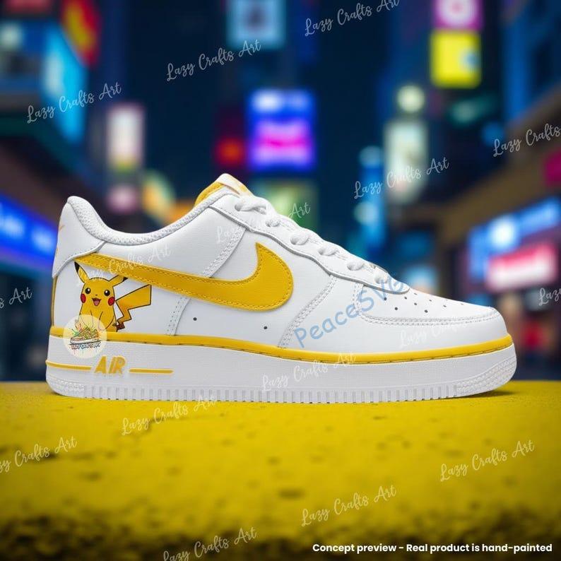 Hand-Painted Pika Character Air Force 1 Sneakers ? Custom Yellow Anime Inspired AF1 Shoes