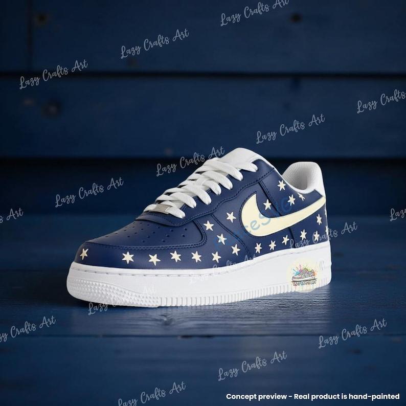 Custom Navy Star Air Force 1 ? Hand-Painted Star Pattern AF1 Sneakers