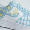 Custom Lemon Pastel Air Force 1, Blue Argyle Pattern Hand-Painted AF1 Sneakers - Image 3