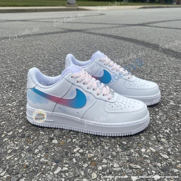Alternative view of Custom Gradient Air Force 1 – Hand-Painted Blue Pink Pastel Swoosh AF1 Sneakers