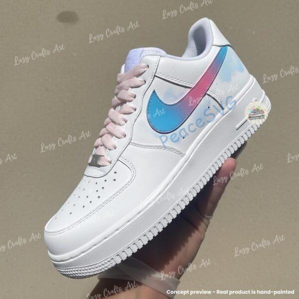 Custom Gradient Air Force 1 – Hand-Painted Blue Pink Pastel Swoosh AF1 Sneakers