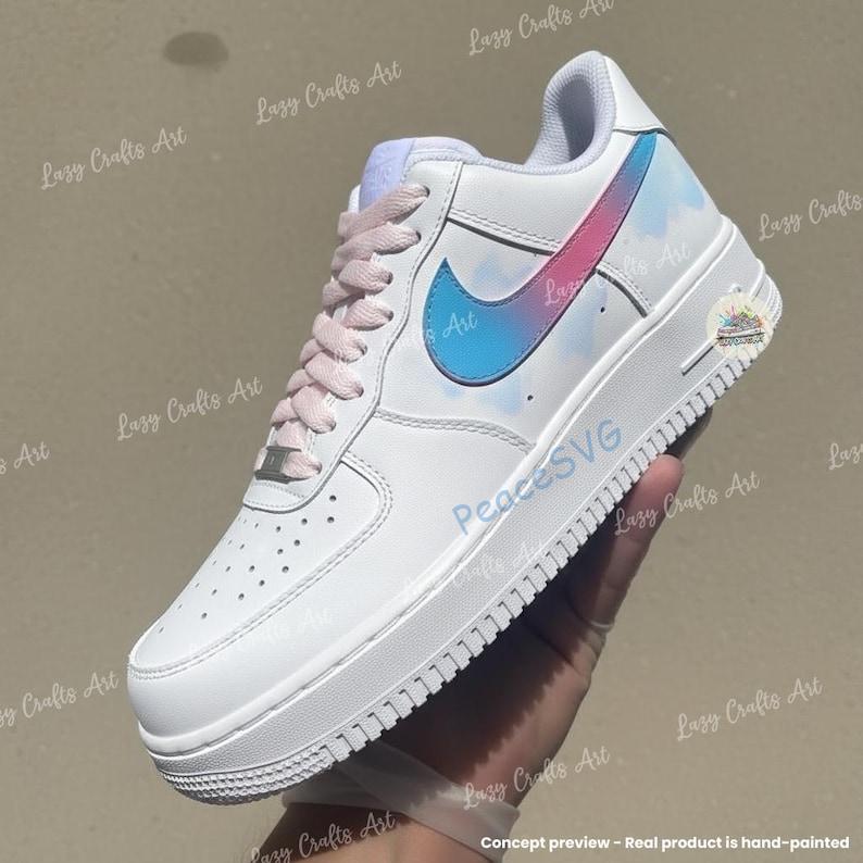Custom Gradient Air Force 1 ? Hand-Painted Blue Pink Pastel Swoosh AF1 Sneakers
