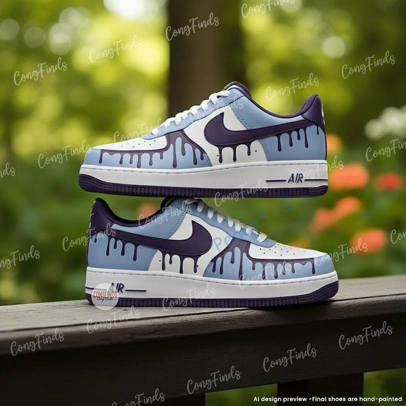 Custom Blue Purple Drip Air Force 1 | Hand-Painted Drip Art AF1 Sneakers