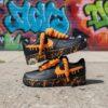 Custom Hand-Painted Black Air Force 1 Sneakers: Orange Drip, Splatter, Rope Lace - Image 4