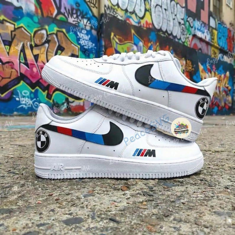 Custom BMW Air Force 1 Sneakers: Hand-Painted Luxury Car AF1 Shoes