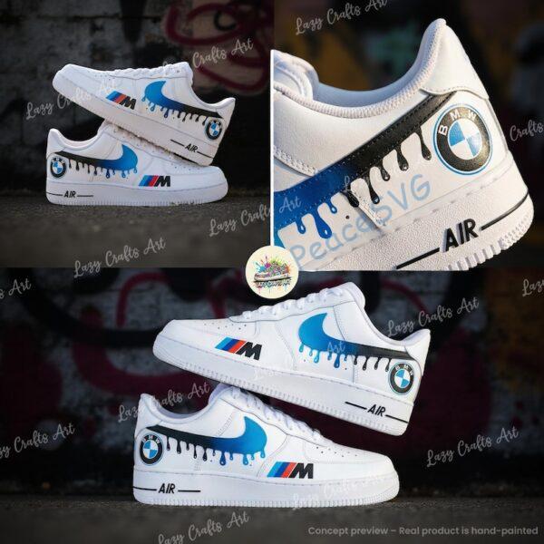 Alternative view of Custom BMW  Drip Swoosh Air Force 1 Sneakers: Hand-Painted Luxury Car AF1 Shoes