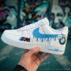 Custom Hand-Painted BMW Blue Drip Air Force 1 Sneakers: Personalized Luxury Car AF1 Shoes