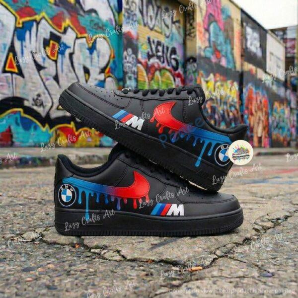 Alternative view of Personalized BMW Drip Air Force 1 Sneakers: Hand Painted BMW AF1 Shoes