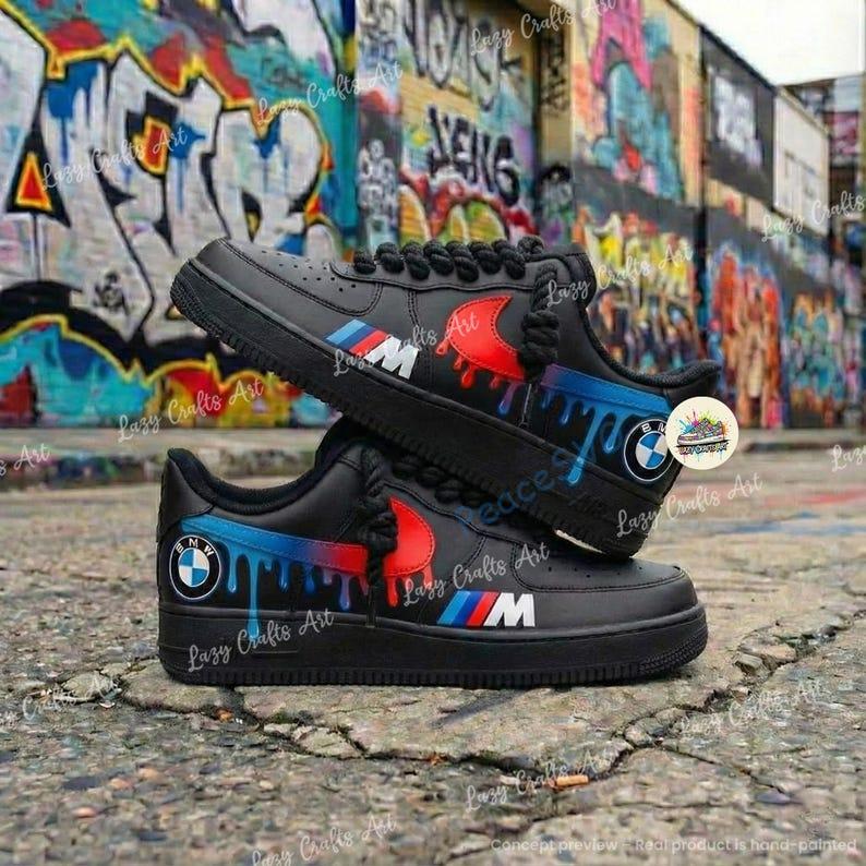Personalized BMW Drip Air Force 1 Sneakers: Hand Painted BMW AF1 Shoes