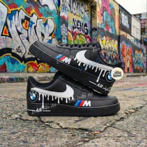 Alternative view of Personalized BMW White Drip Air Force 1 Sneakers: Hand Painted BMW AF1 Shoes