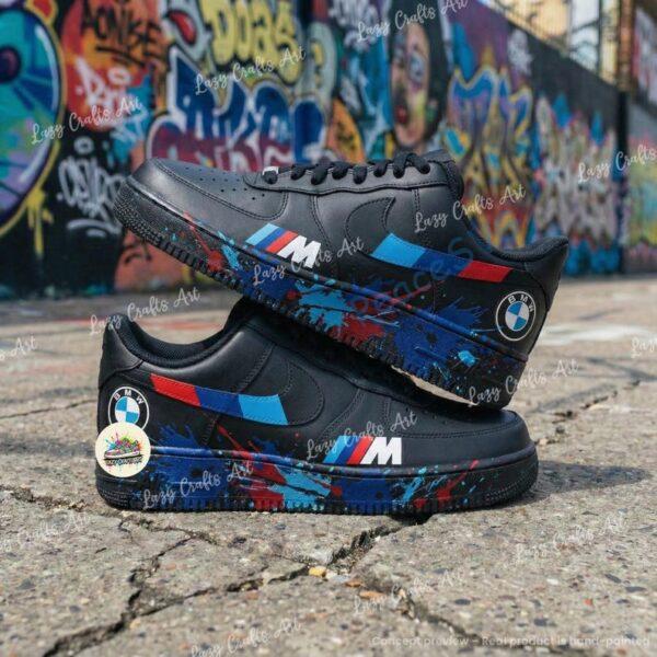 Alternative view of Personalized BMW Splatter Air Force 1 Sneakers: Hand Painted BMW Black AF1 Shoes