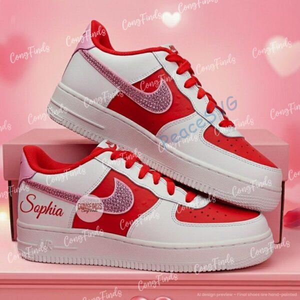 Alternative view of Custom Valentine Air Force 1 Sneakers, Personalized Rhinestone Swoosh