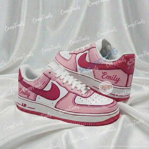 Alternative view of Custom Hand-Painted Pink AF1 Sneakers – Valentine Comic Shoes, Personalized