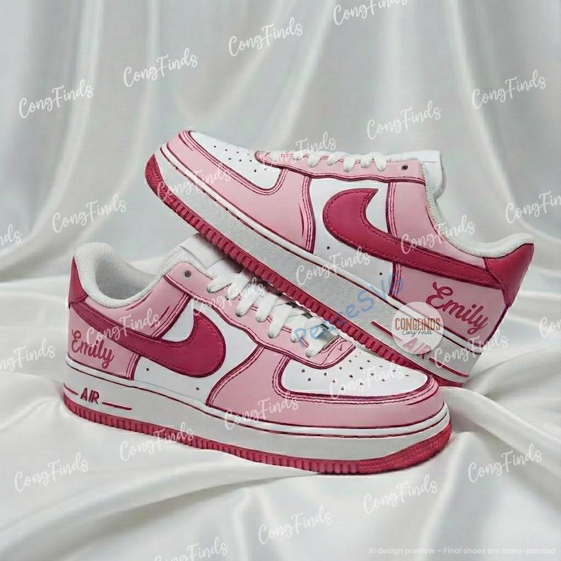 Custom Hand-Painted Pink AF1 Sneakers ? Valentine Comic Shoes
