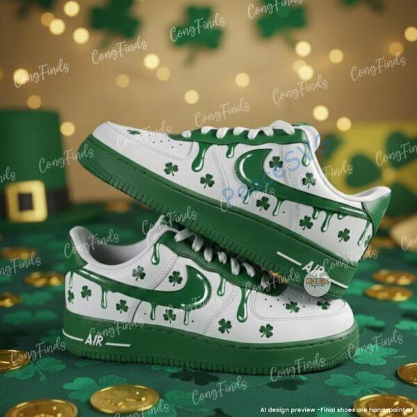 Custom Hand-Painted Drip Air Force 1 Sneakers: Personalized Shamrock AF1 Shoes