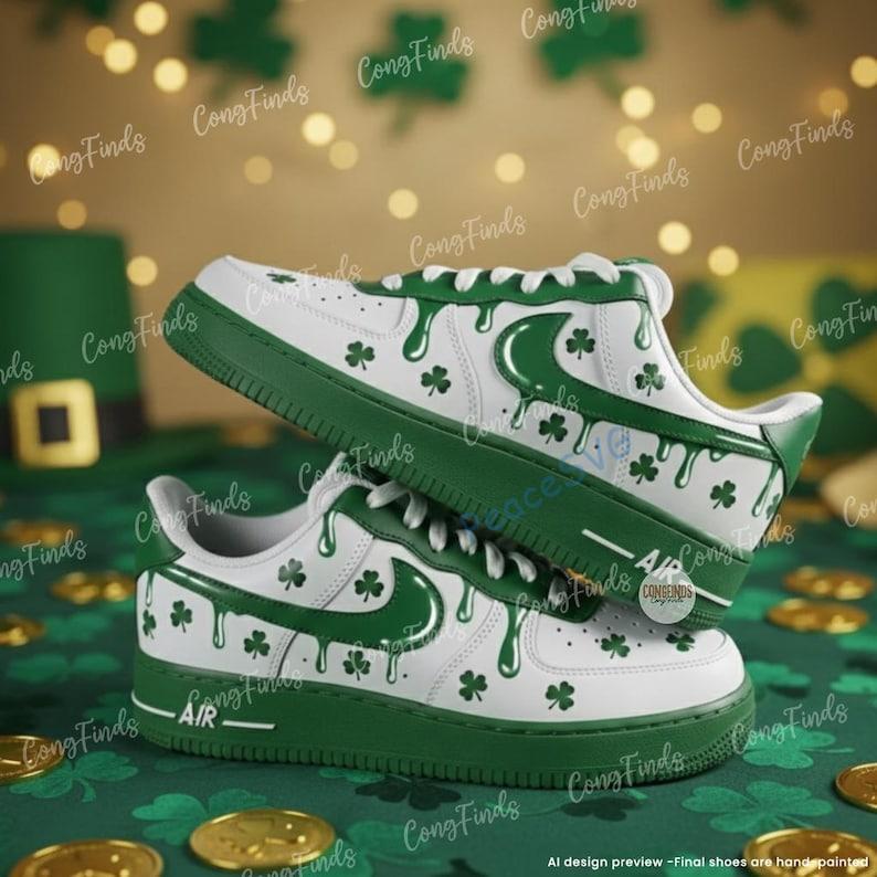 Custom Hand-Painted Drip Air Force 1 Sneakers: Personalized Shamrock AF1 Shoes