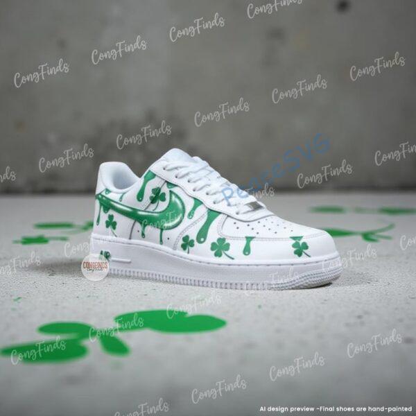 Alternative view of Custom Hand-painted Green Drip Air Force 1 Sneakers: Hand-Painted Irish Clover Streetwear Shoes