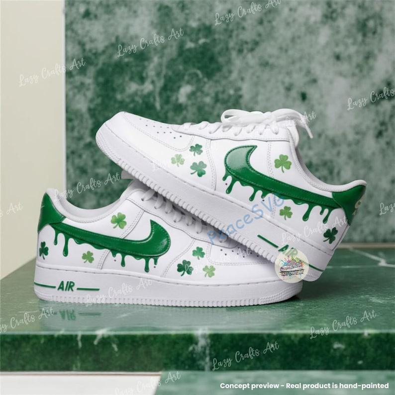Custom Green Drip Clover Air Force 1 ? Hand-Painted ST Patrick's Day AF1 Sneakers