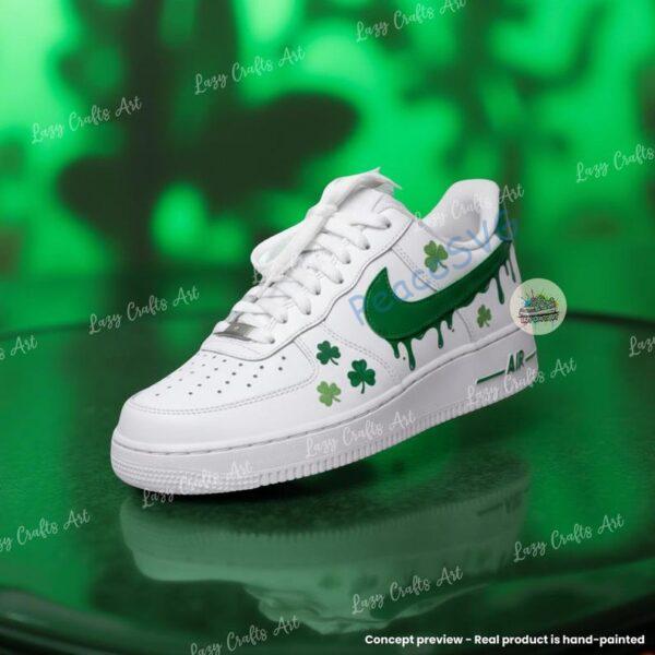Alternative view of Custom Green Drip Clover Air Force 1 – Hand-Painted ST Patrick's Day AF1 Sneakers