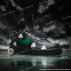 Custom Black Shamrock Drip Air Force 1, Green Drip Swoosh AF1 Sneakers, Hand-Painted Irish Streetwear Custom Shoes - Image 4