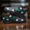 Custom Black Shamrock Drip Air Force 1, Green Drip Swoosh AF1 Sneakers, Hand-Painted Irish Streetwear Custom Shoes