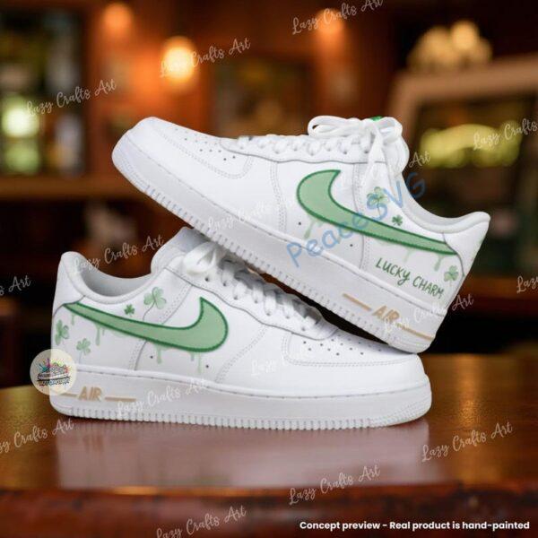 Alternative view of Personalized Custom Green Drip Clover Air Force 1, Hand-Painted ST Patrick's Day AF1 Sneakers, Clean Irish Style Hand-Painted Shoes
