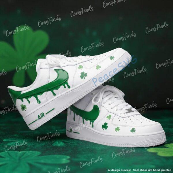 Alternative view of Custom Hand-painted Green Drip Air Force 1 Sneakers: Hand-Painted Irish Clover Streetwear Shoes