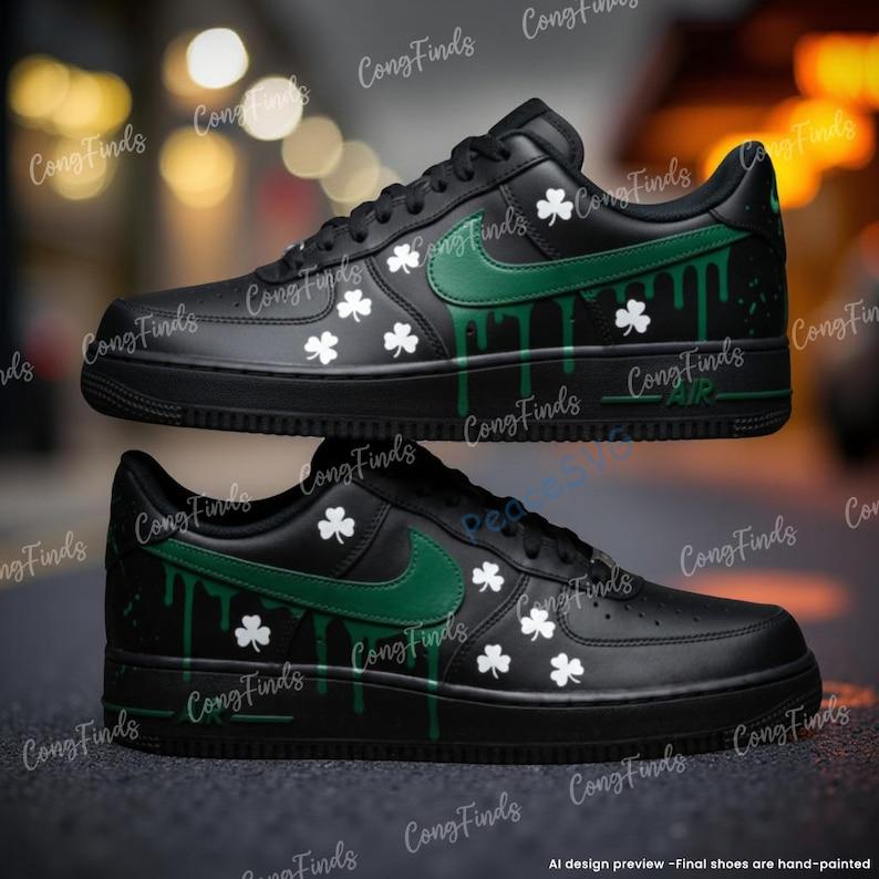 Custom Green Drip Black AF1 Shoes