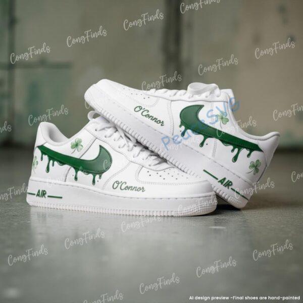 Alternative view of Hand-painted Green Drip Air Force 1 Sneakers: Custom Irish Clover AF1 Shoes