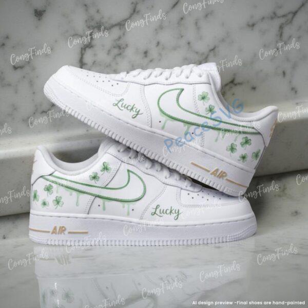 Custom Hand-painted Green Drip Outline Swoosh AF1 Sneakers: Hand-Painted Drip Air Force 1 Shoes