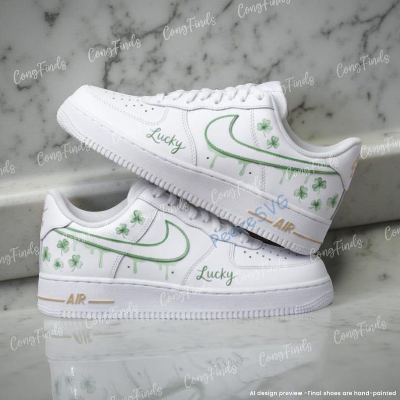 Custom Hand-painted Green Drip Outline Swoosh AF1 Sneakers: Hand-Painted Drip Air Force 1 Shoes