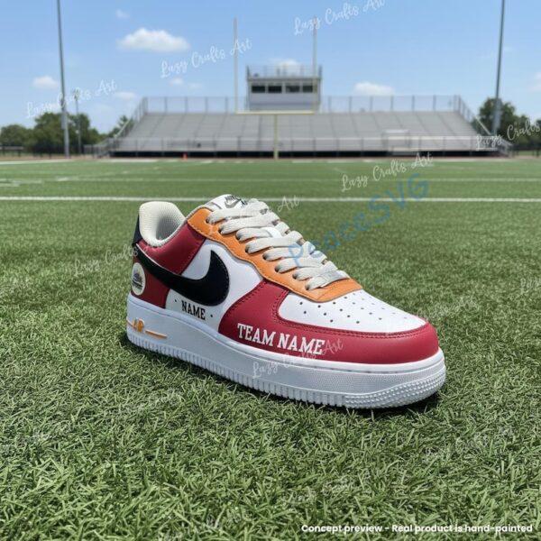 Alternative view of Custom Hand-Painted Tampa Bay Football Air Force 1, Hand-Painted Buccaneers Football Fan AF1 Sneaker, Adult /Toddler Kids