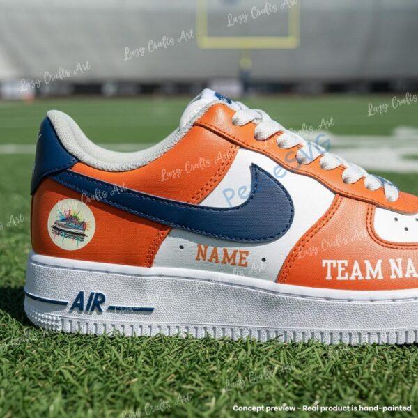 Alternative view of Custom Denver Football Air Force 1, Hand-Painted Broncos Football Fan AF1 Sneaker, Adult /Toddler Kids
