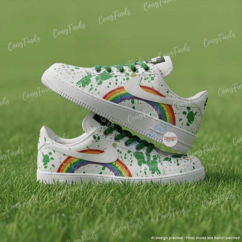Custom Hand-painted Rainbow Lucky AF1 ? Green Splatter Air Force 1 Sneakers