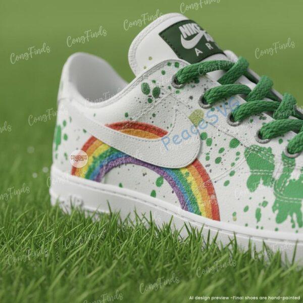 Alternative view of Custom Hand-painted Rainbow Lucky AF1 – Green Splatter Air Force 1 Sneakers, St Patrick’s Day Custom Shoes