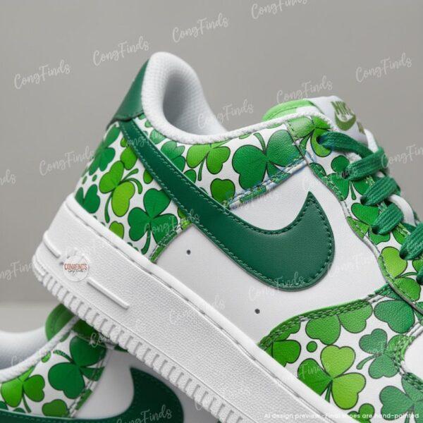 Alternative view of Custom Shamrock AF1 Shoes – Hand-Painted Green Clover Air Force 1 Sneakers, St Patrick’s Day Custom Shoes