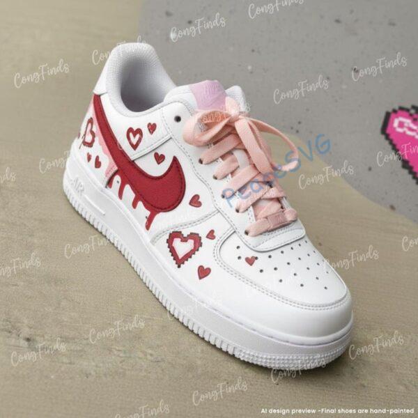 Alternative view of Custom Valentine Couple Air Force 1: Hand-Painted Red Drip AF1 Sneakers