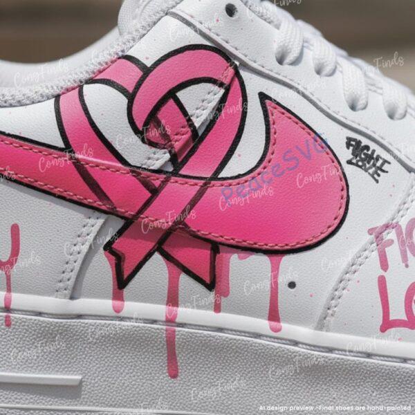 Alternative view of Custom Love Graffiti Air Force 1, Hand-Painted Pink Ribbon AF1 Sneakers